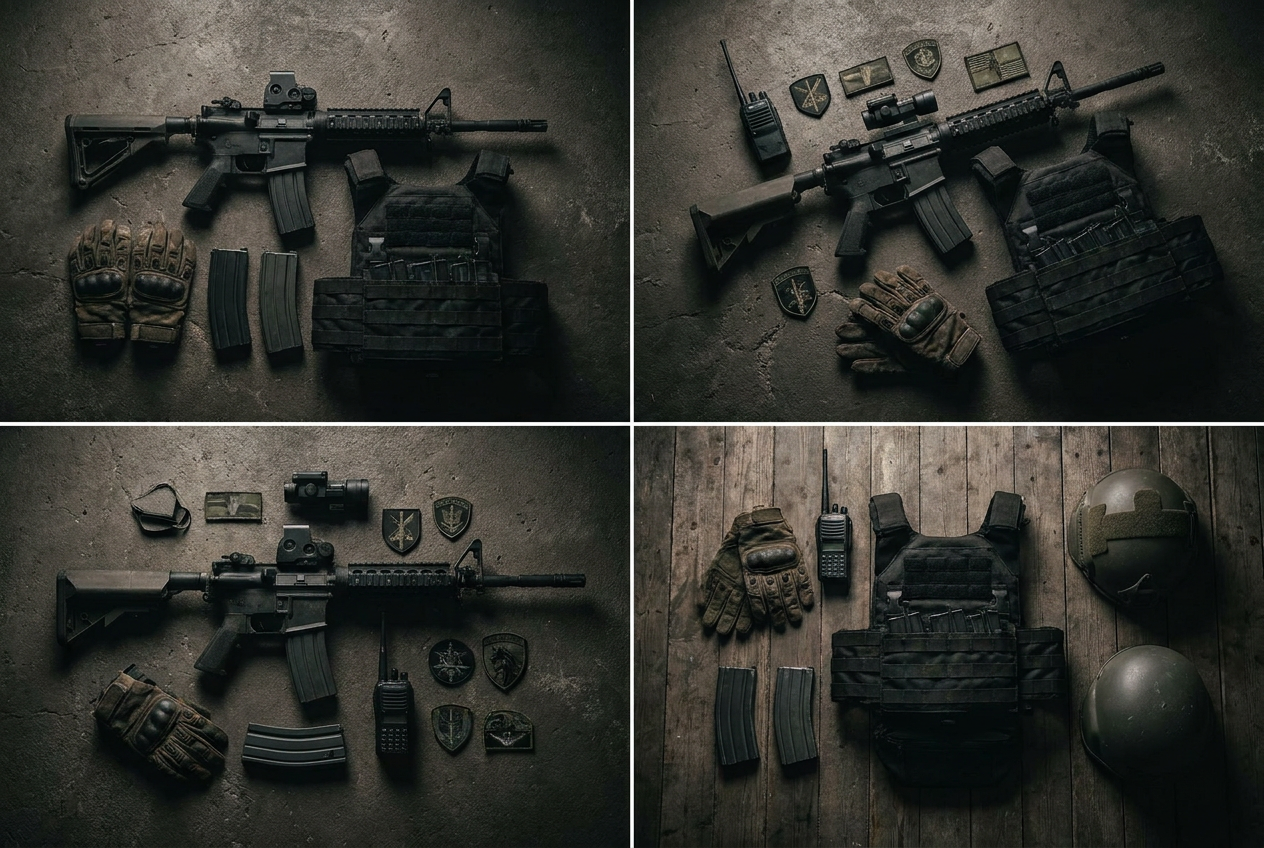 Réplique d'airsoft longue équipée d'une lunette et d'un bipied, posée sur une couverture.